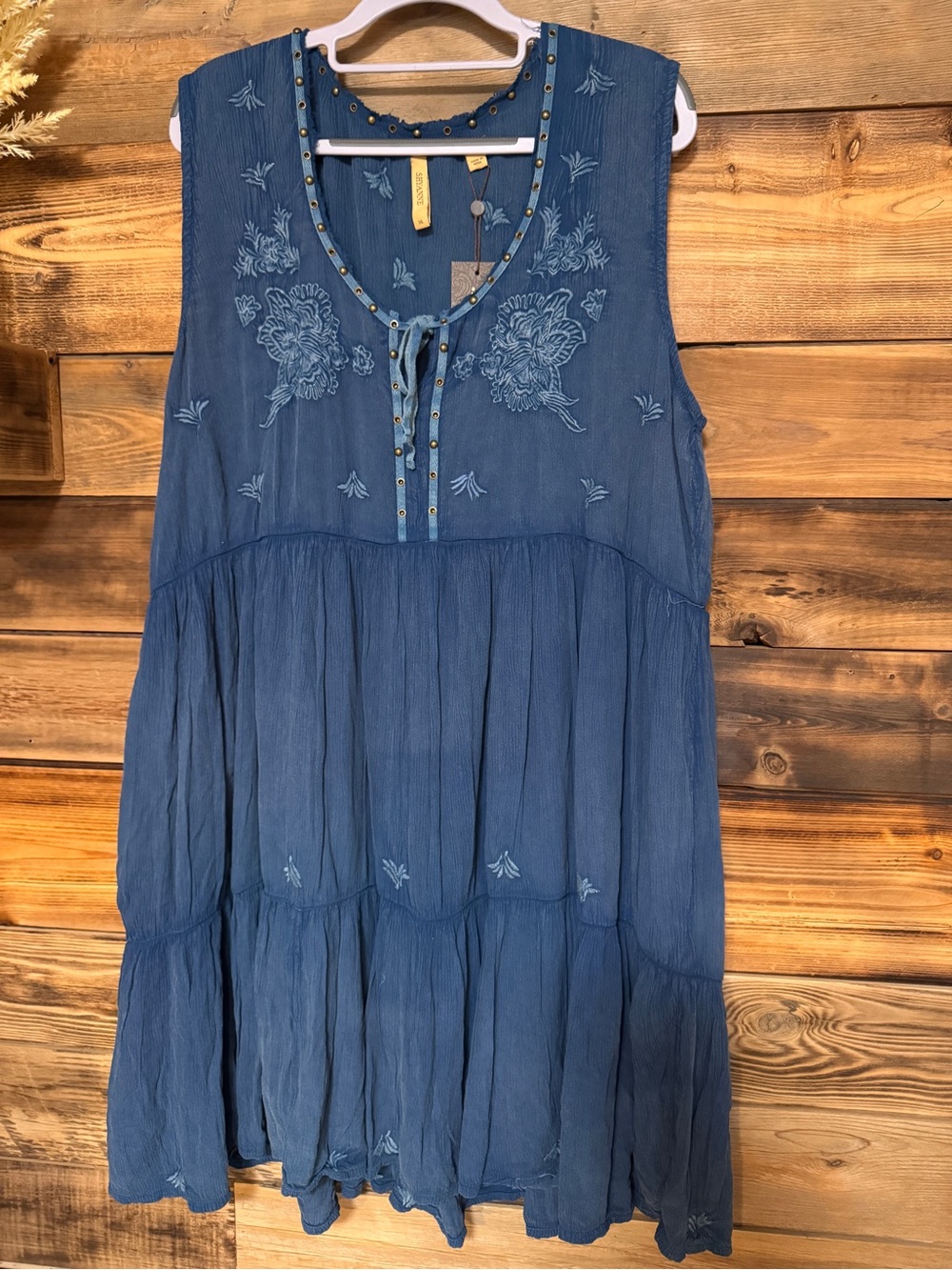 NWT Shyanne Boot Barn Blue Embroidered Studded Women’s Dress XL